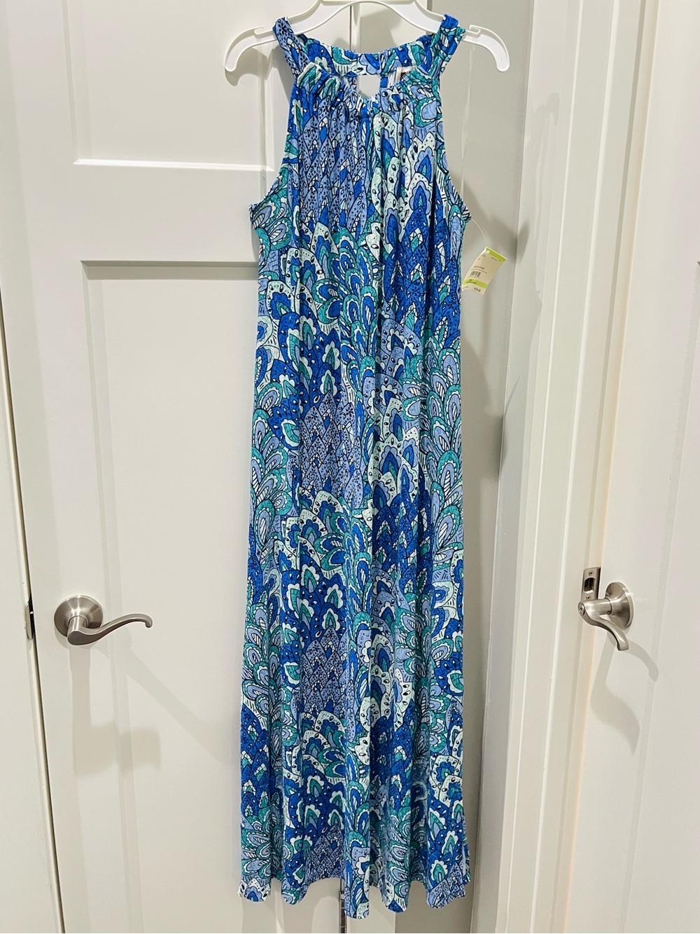 NWT Anne Klein Blue Teal Paisley Halter Maxi Dress